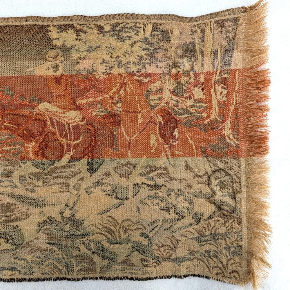 Belgian Vintage Fox Hunt Woven Tapestry Equestrian‎ Wall Hanging 45x19